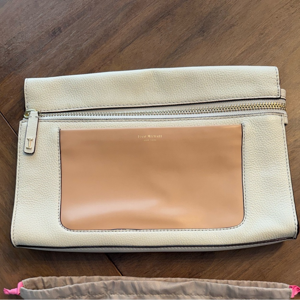 Isaac Mizrahi Cream and Tan Clutch